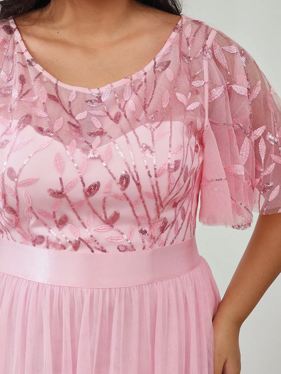 Sequin Print Plus Size Wholesale Evening Dresses with Cap Sleeve
