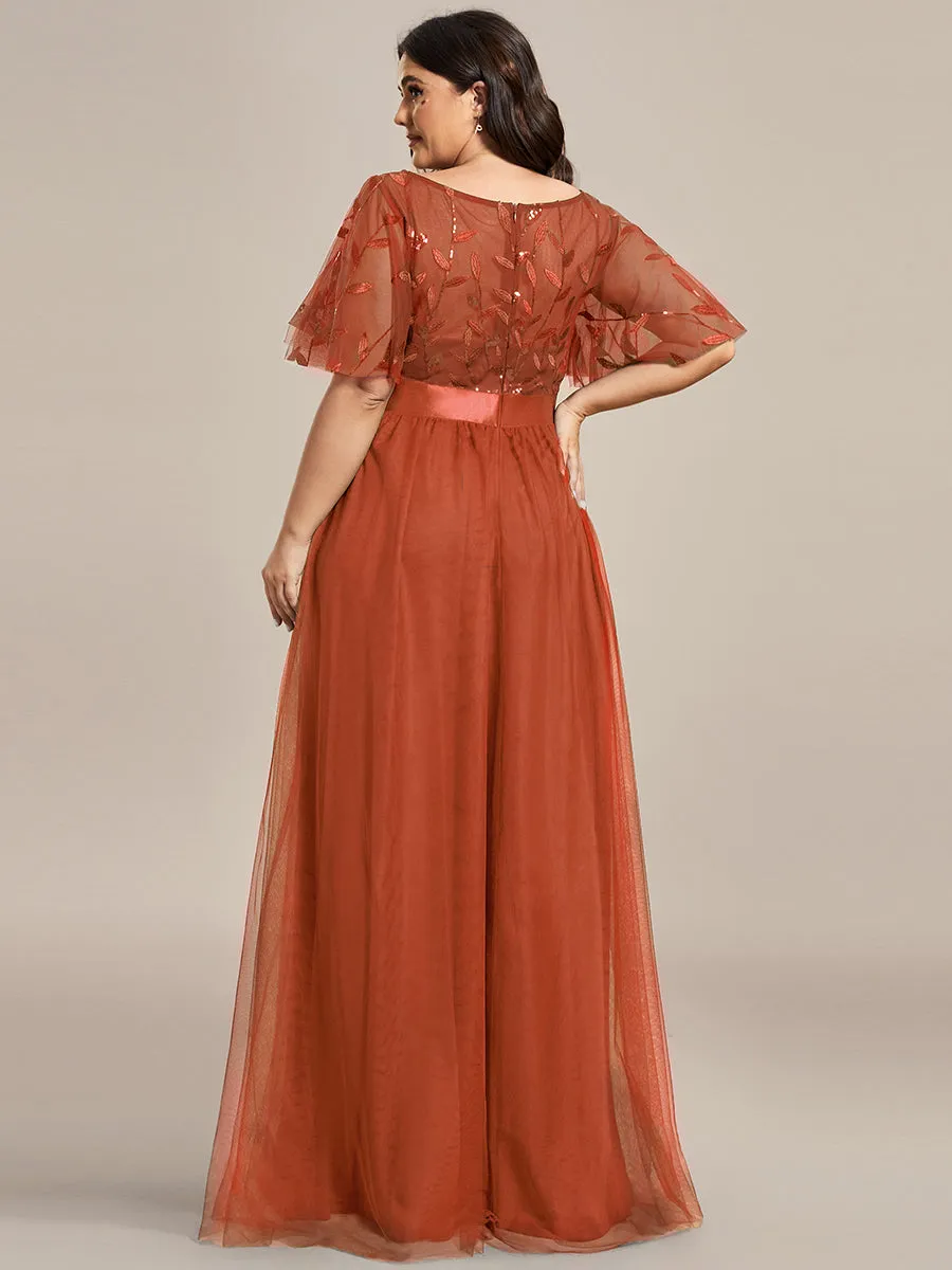 Sequin Print Plus Size Wholesale Evening Dresses with Cap Sleeve