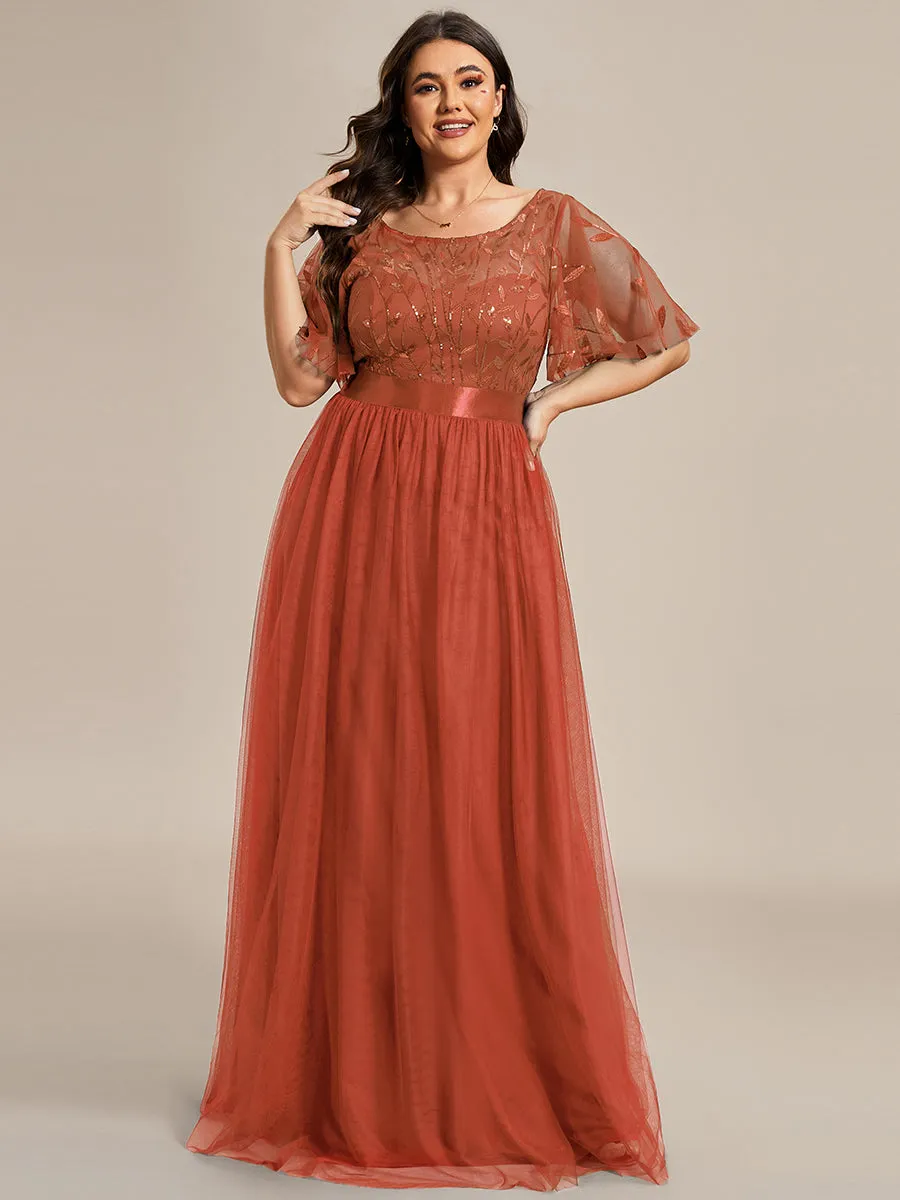 Sequin Print Plus Size Wholesale Evening Dresses with Cap Sleeve