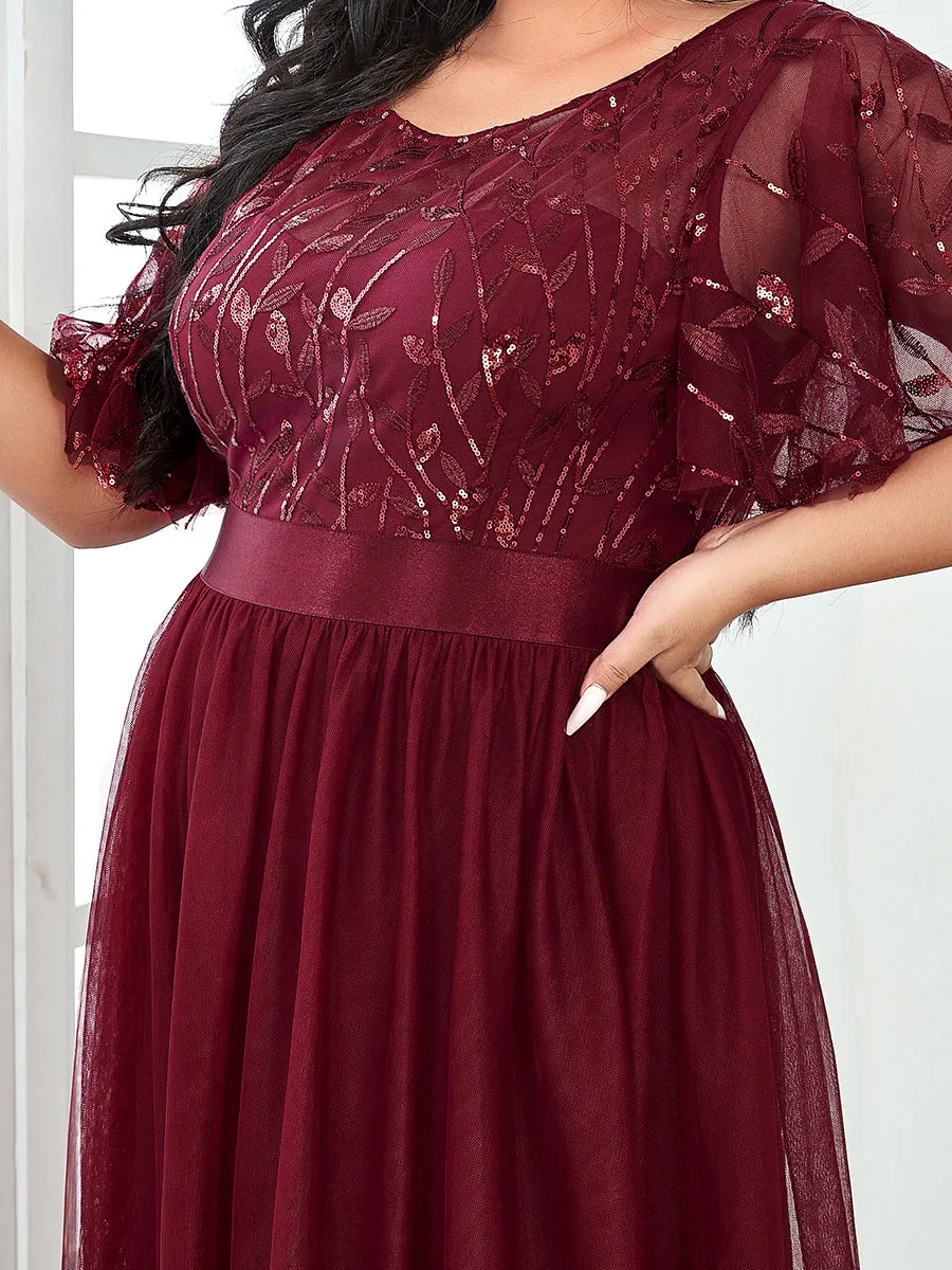 Sequin Print Plus Size Wholesale Evening Dresses with Cap Sleeve