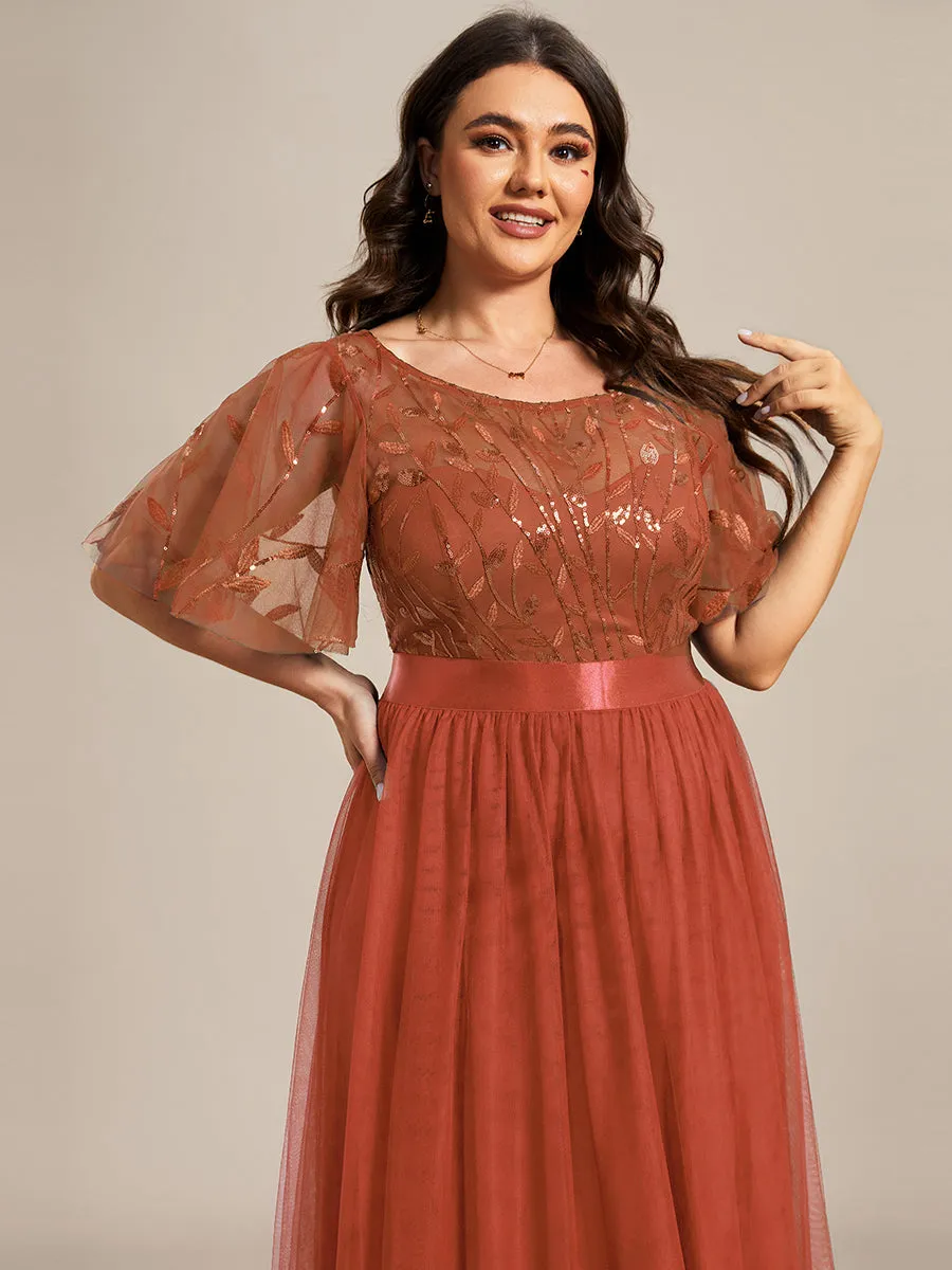 Sequin Print Plus Size Wholesale Evening Dresses with Cap Sleeve