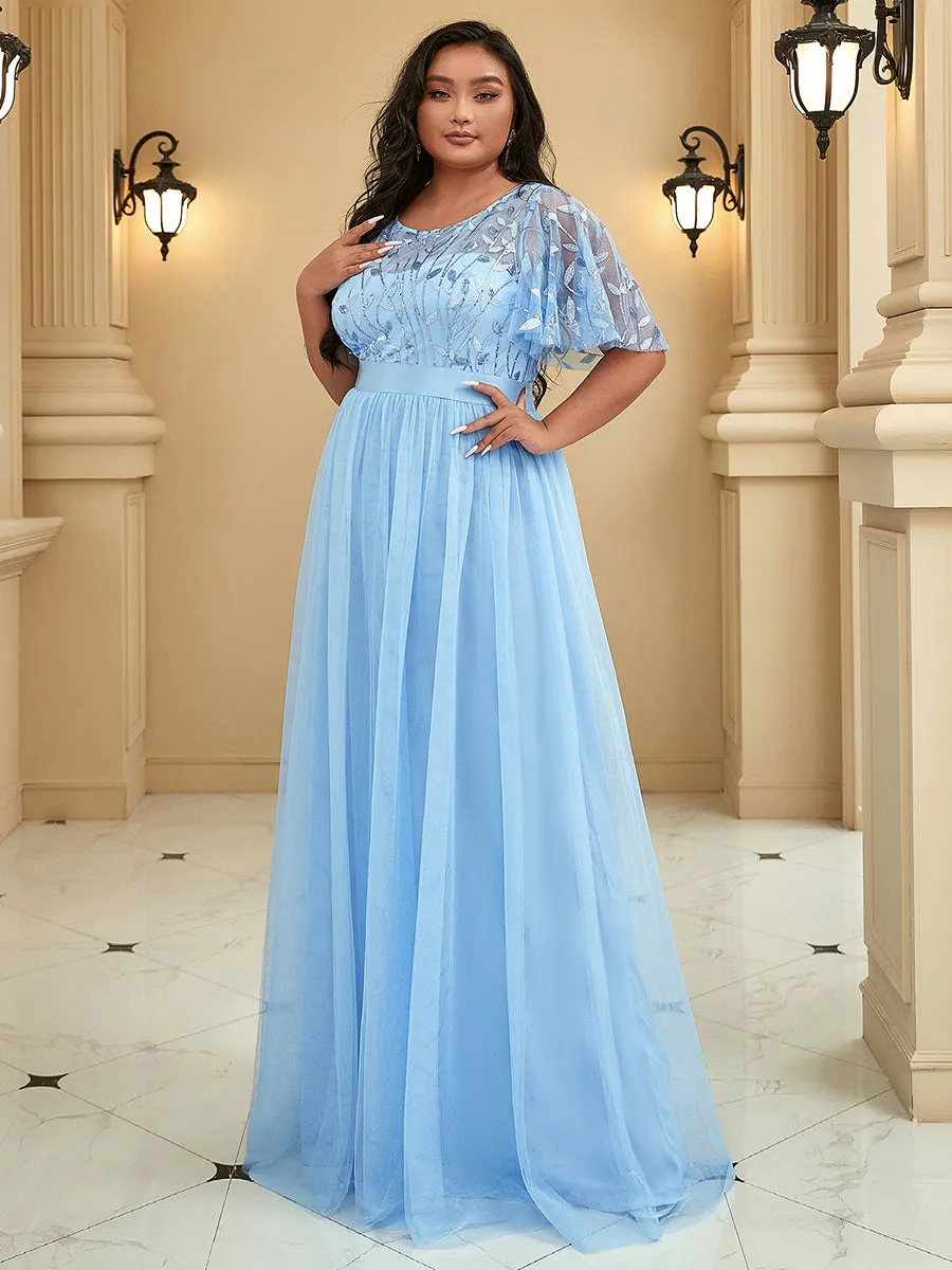 Sequin Print Plus Size Wholesale Evening Dresses with Cap Sleeve