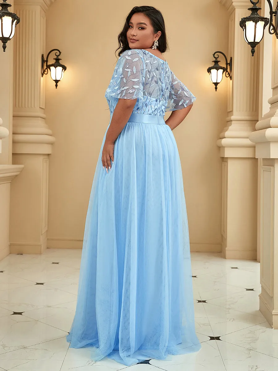 Sequin Print Plus Size Wholesale Evening Dresses with Cap Sleeve