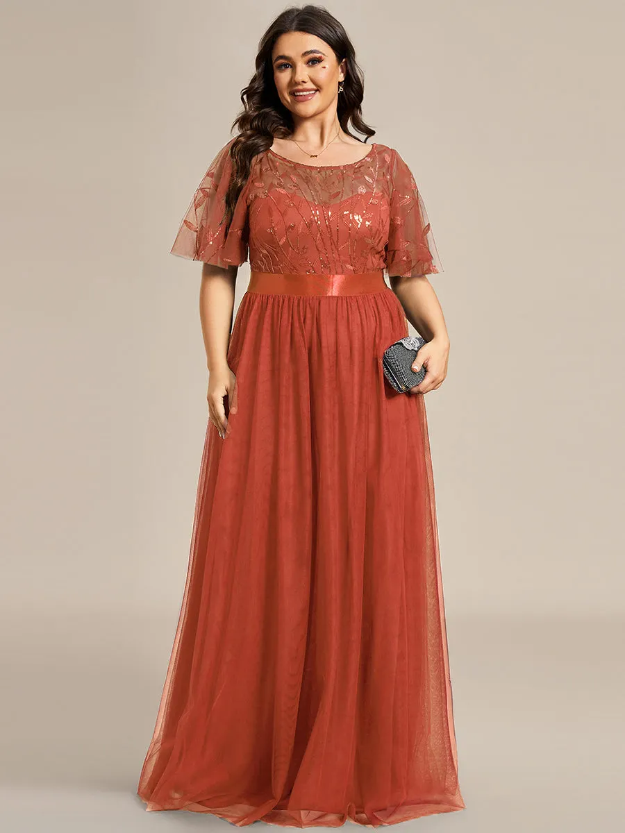 Sequin Print Plus Size Wholesale Evening Dresses with Cap Sleeve