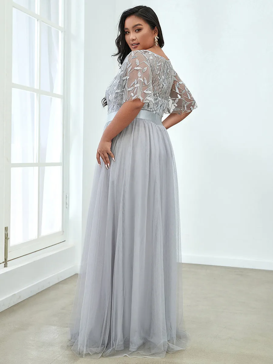 Sequin Print Plus Size Wholesale Evening Dresses with Cap Sleeve