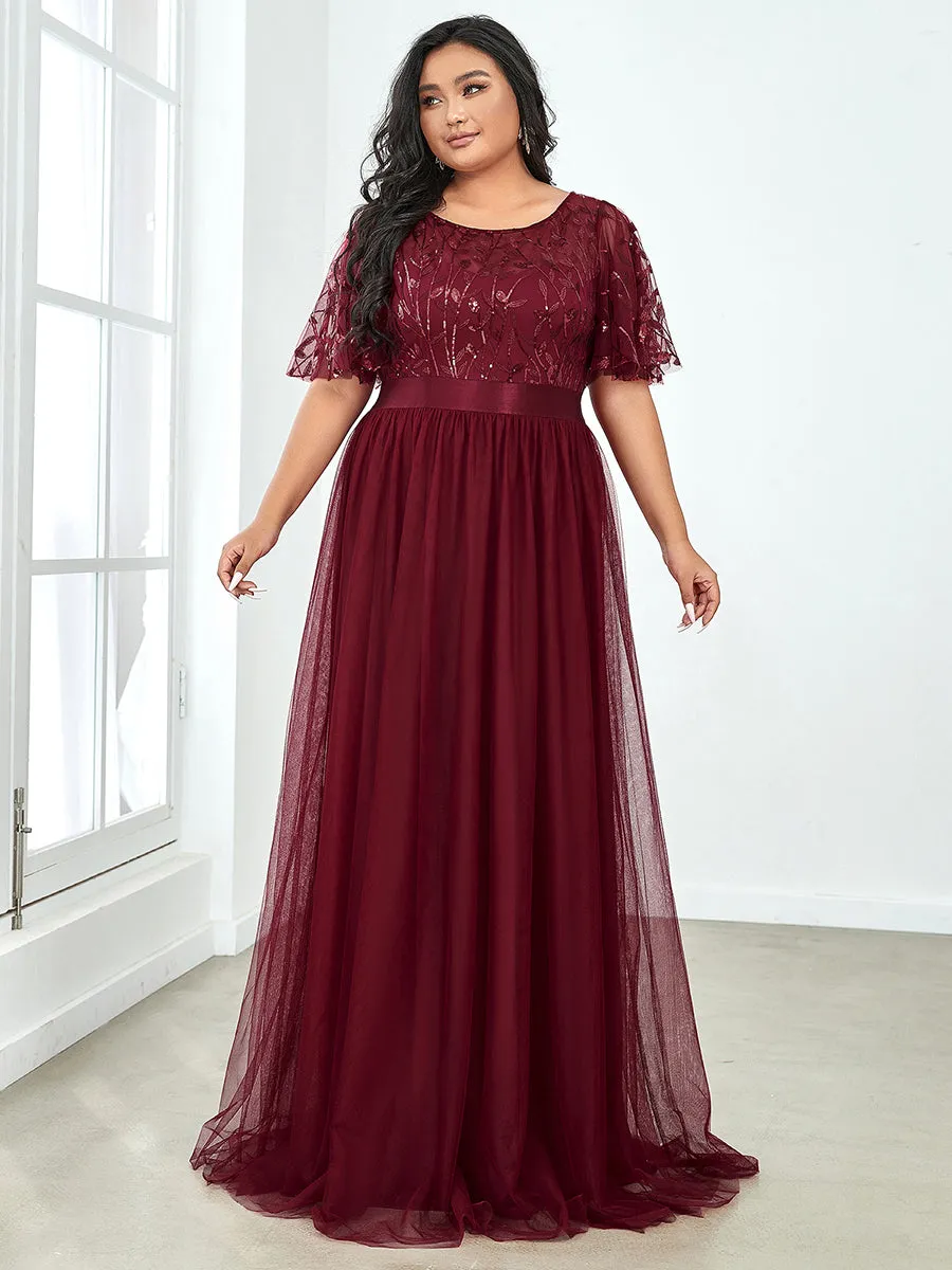 Sequin Print Plus Size Wholesale Evening Dresses with Cap Sleeve