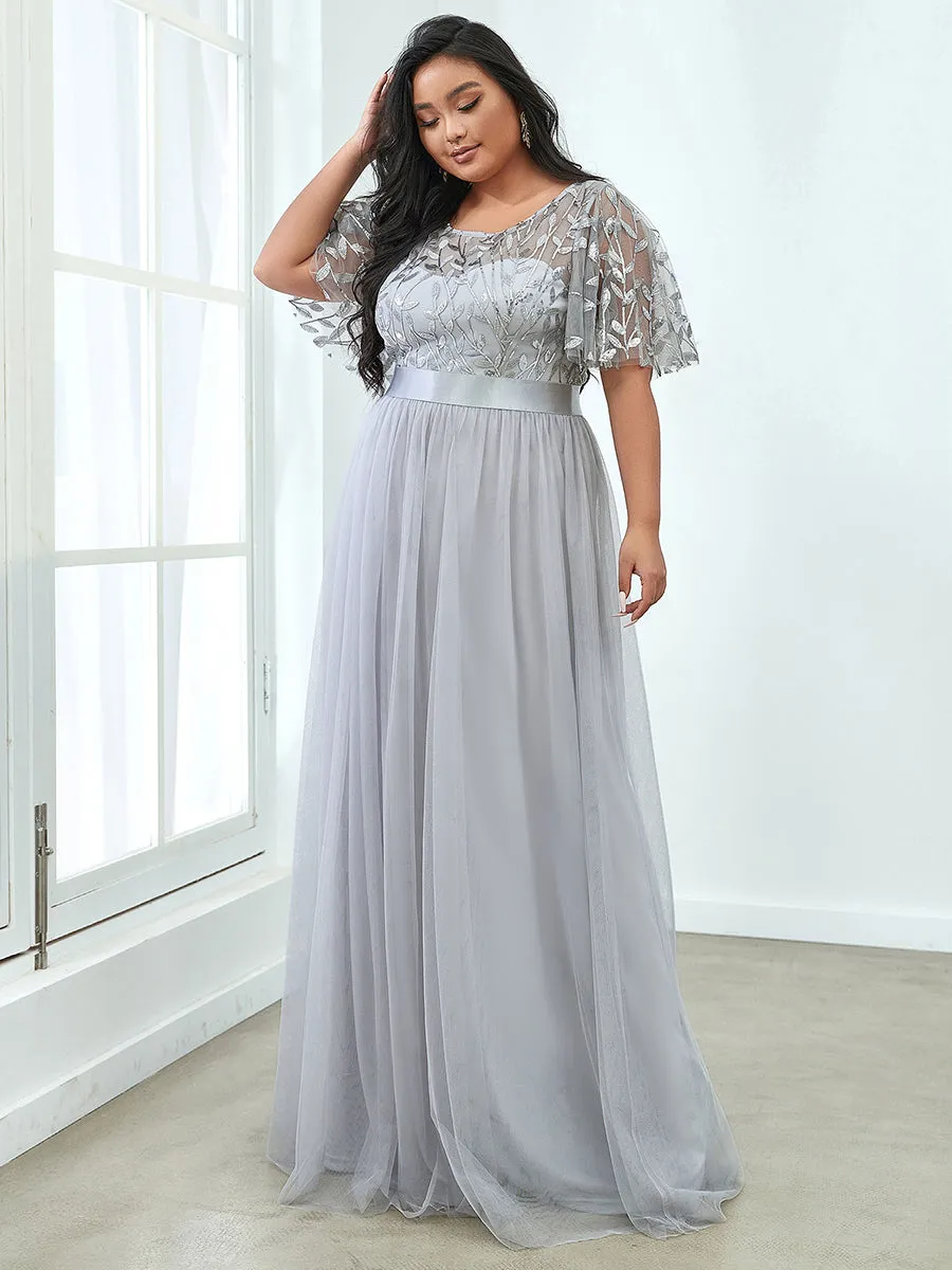Sequin Print Plus Size Wholesale Evening Dresses with Cap Sleeve