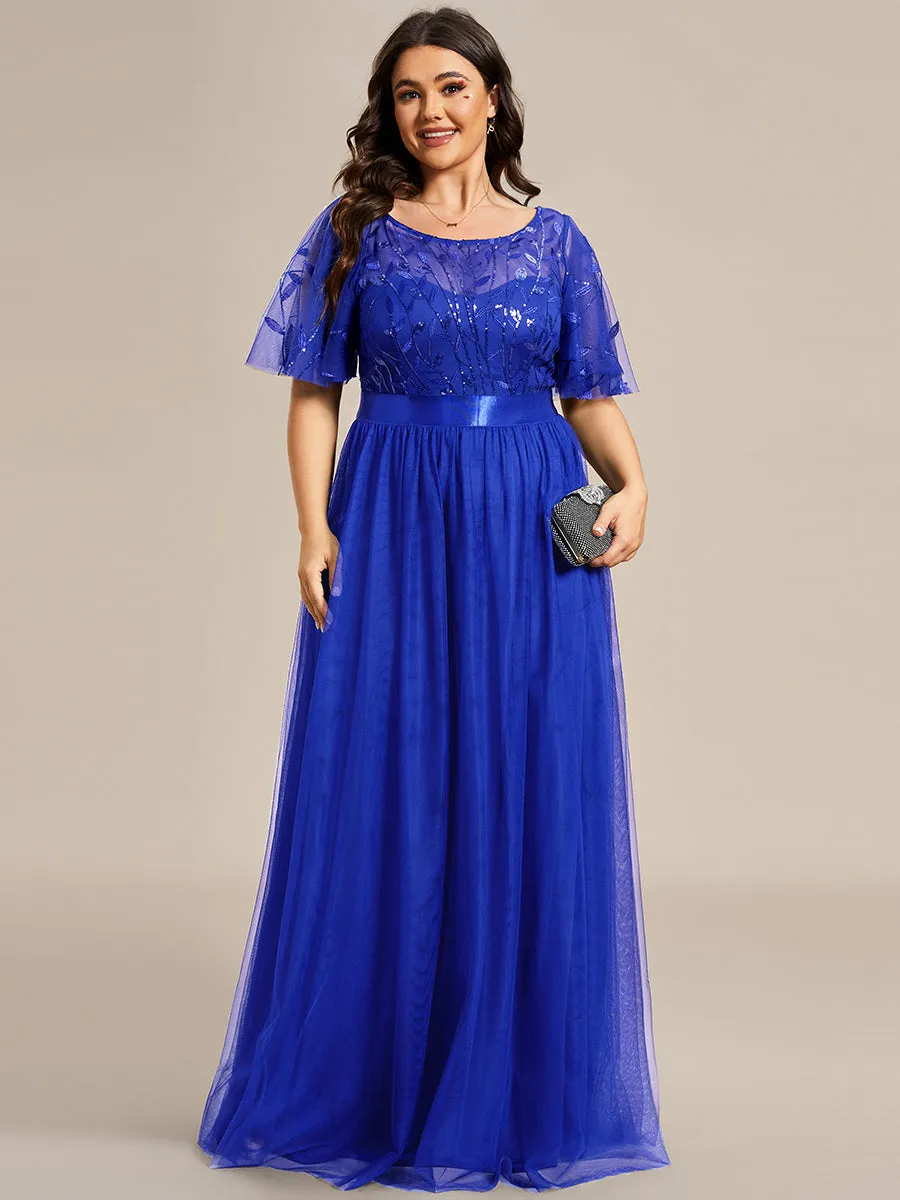 Sequin Print Plus Size Wholesale Evening Dresses with Cap Sleeve