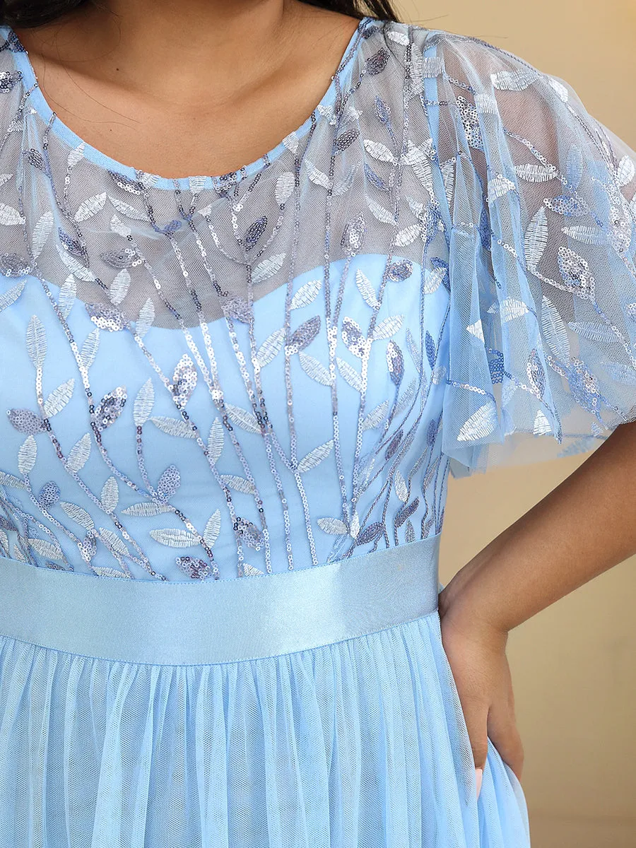 Sequin Print Plus Size Wholesale Evening Dresses with Cap Sleeve