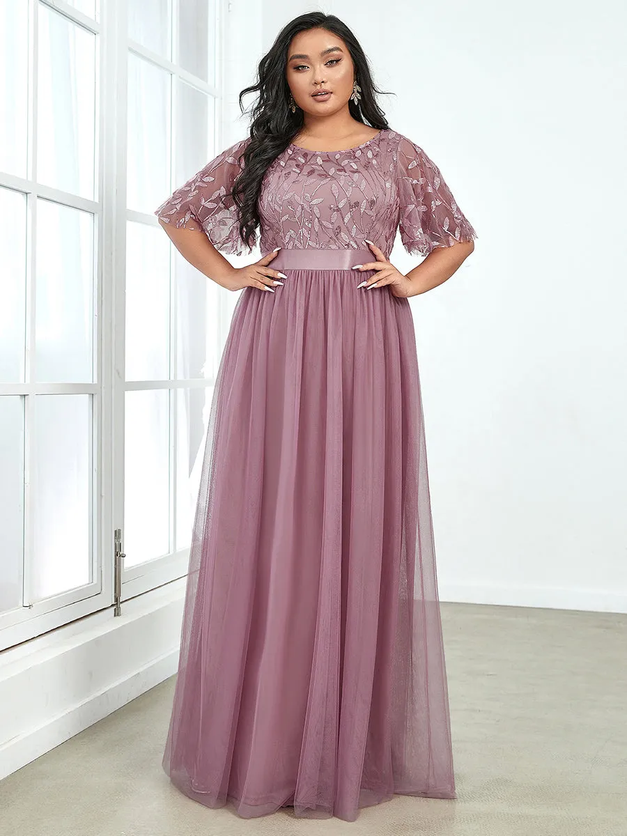 Sequin Print Plus Size Wholesale Evening Dresses with Cap Sleeve