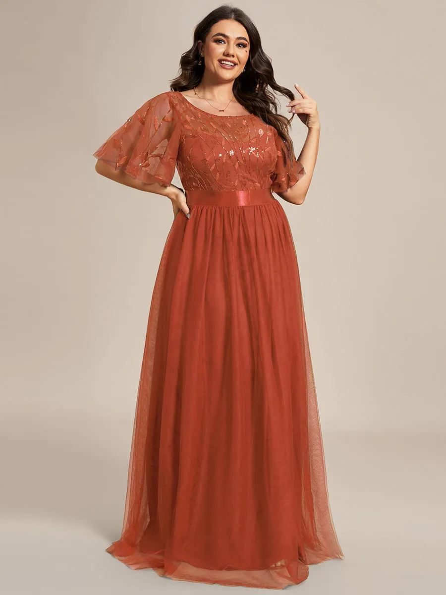 Sequin Print Plus Size Wholesale Evening Dresses with Cap Sleeve