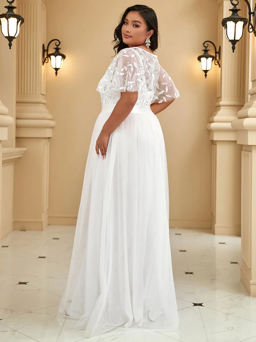Sequin Print Plus Size Wholesale Evening Dresses with Cap Sleeve