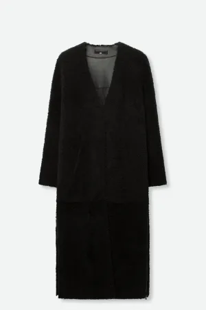SHEARLING LONG COAT WITH SIDE VENT ZIP