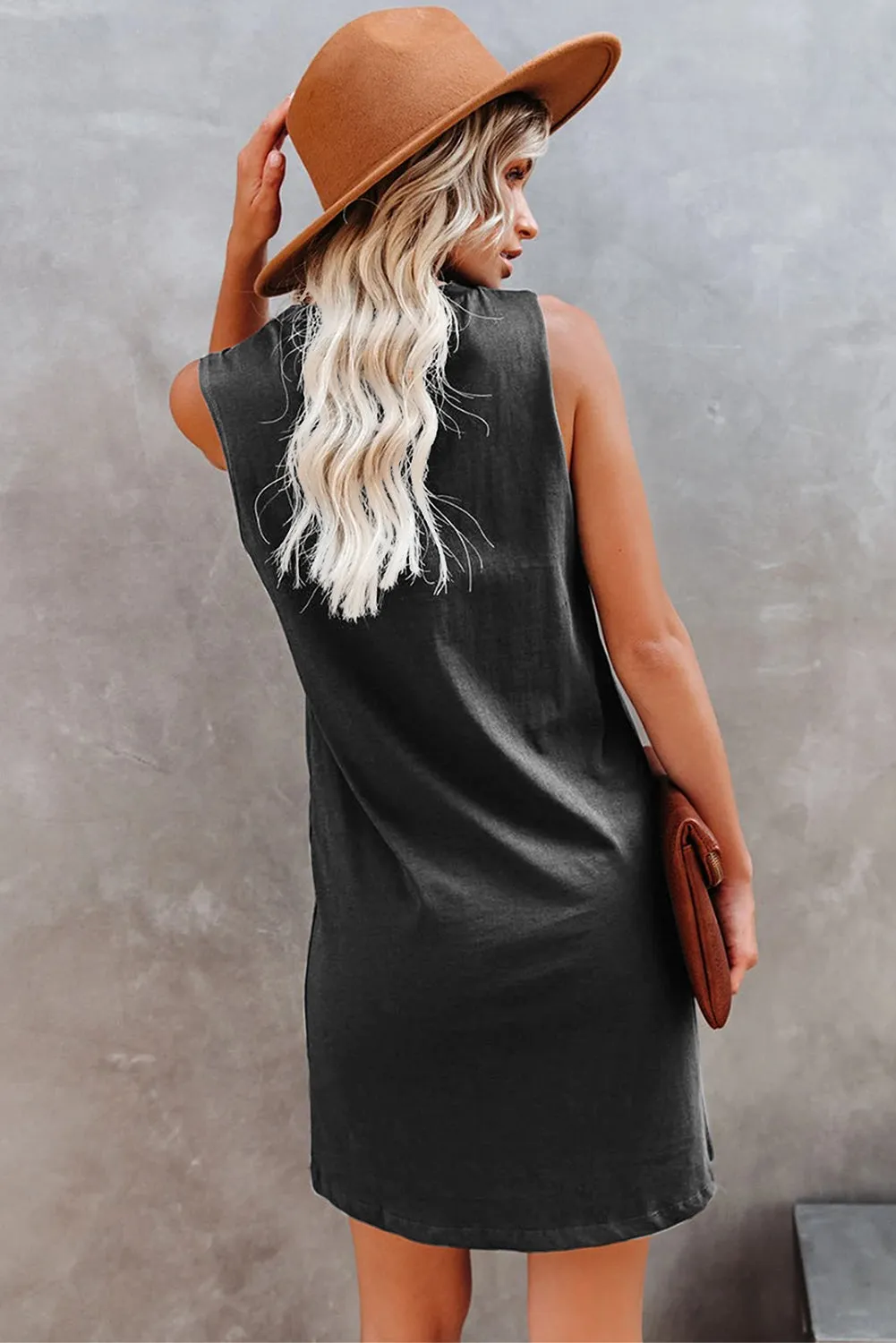 Sleeveless V Neckline Black Tank Bodycon Dress