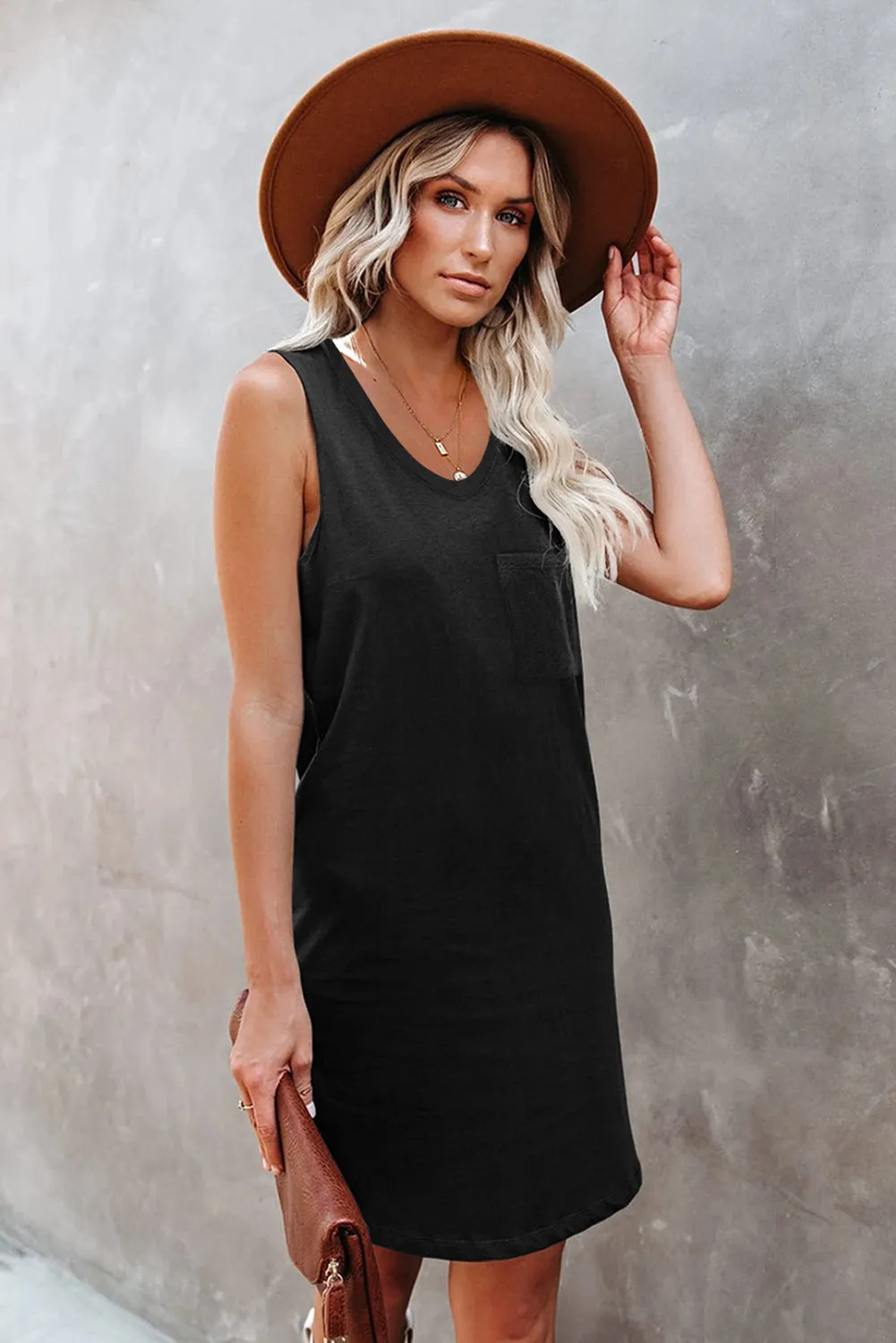 Sleeveless V Neckline Black Tank Bodycon Dress