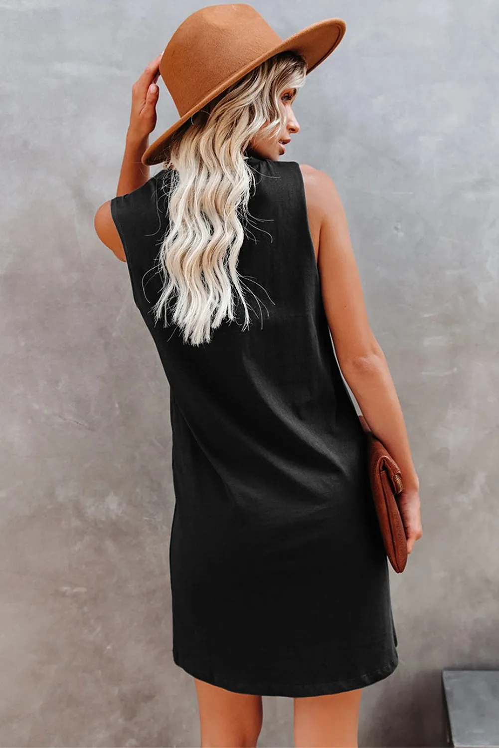 Sleeveless V Neckline Black Tank Bodycon Dress