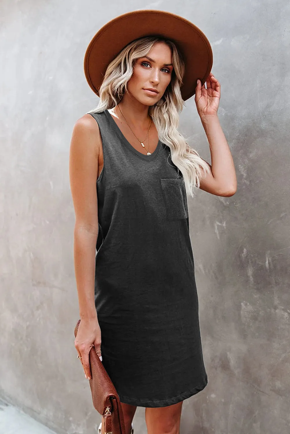Sleeveless V Neckline Black Tank Bodycon Dress