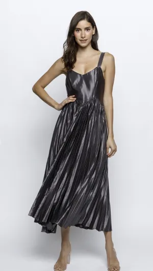 Solid Sheen Accordion Pleat Midi Dress