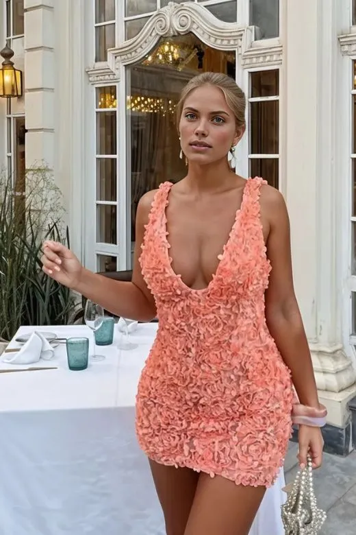 Sonia Bodycon Mini Dress - Apricot Orange