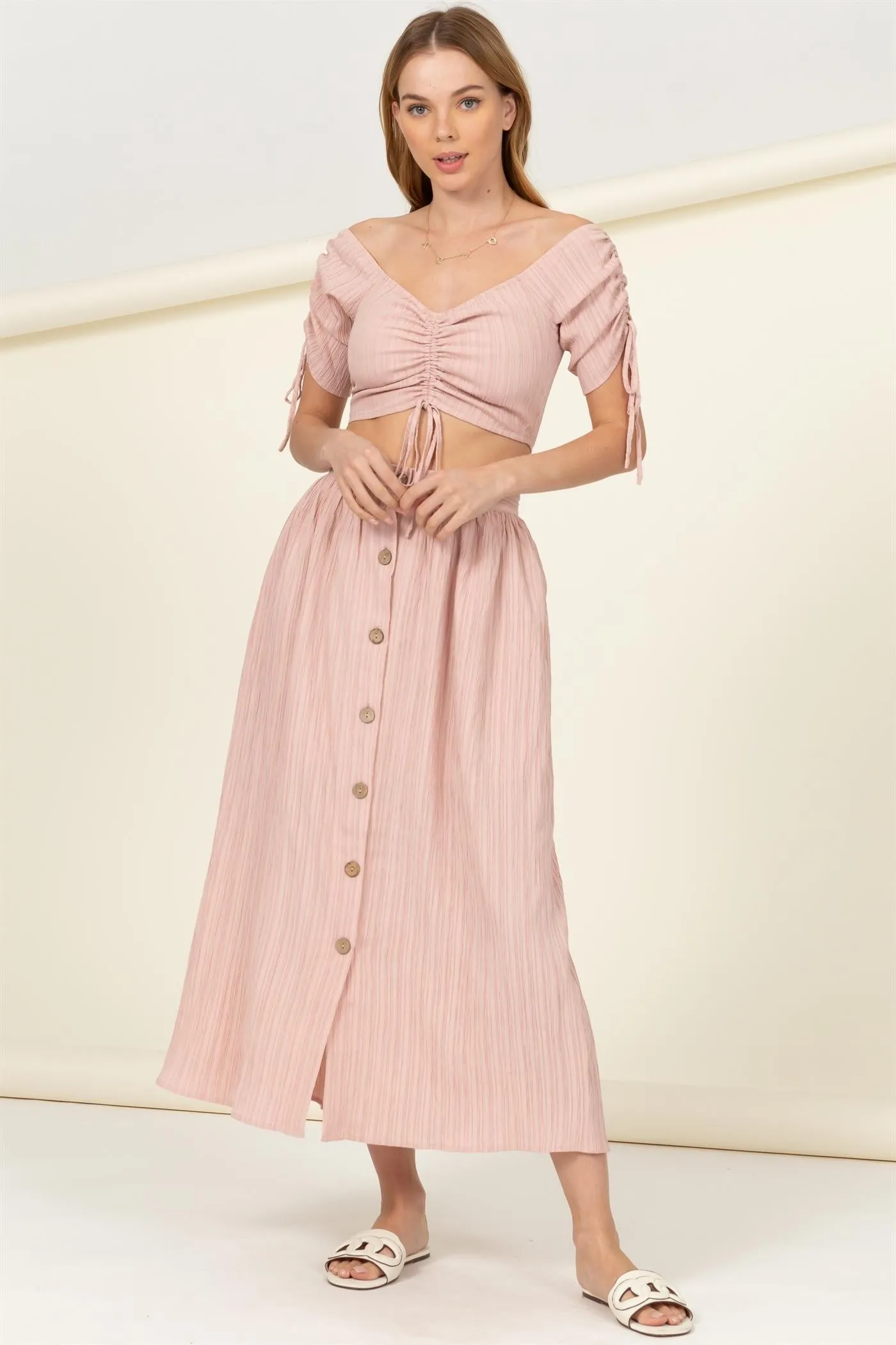 SPRING SCENE RUCHED CROP TOP-Final Sale