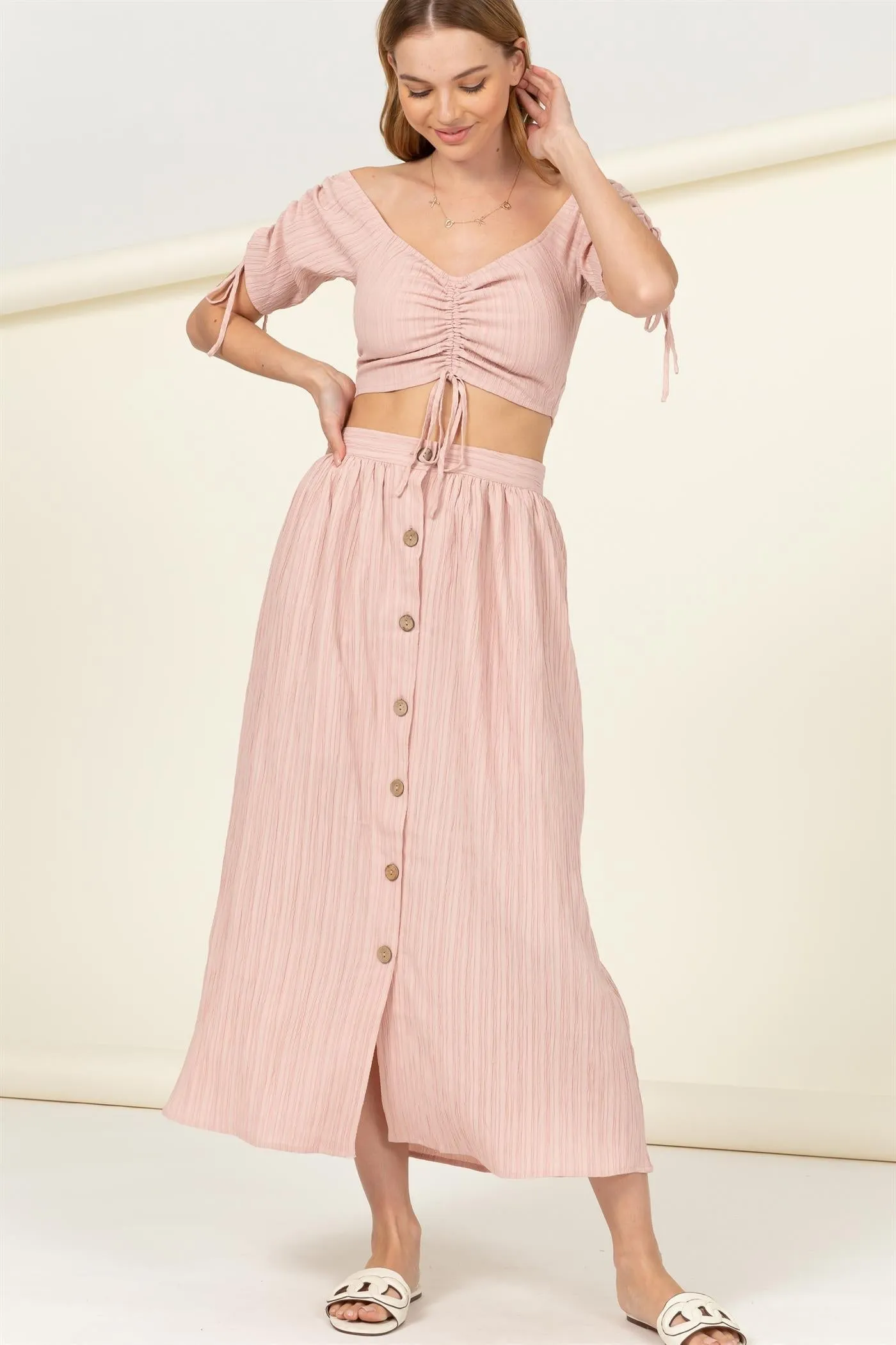 SPRING SCENE RUCHED CROP TOP-Final Sale