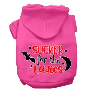 Sucker For The Ladies Screen Print Dog Hoodie Bright Pink Xxl