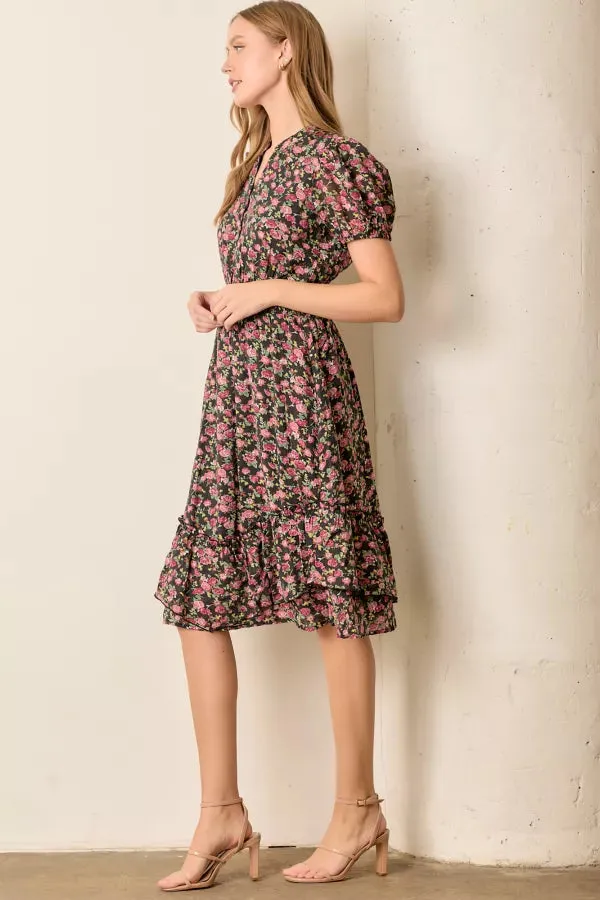 The Courtney Floral Print Midi Dress Black Multi