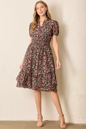 The Courtney Floral Print Midi Dress Black Multi