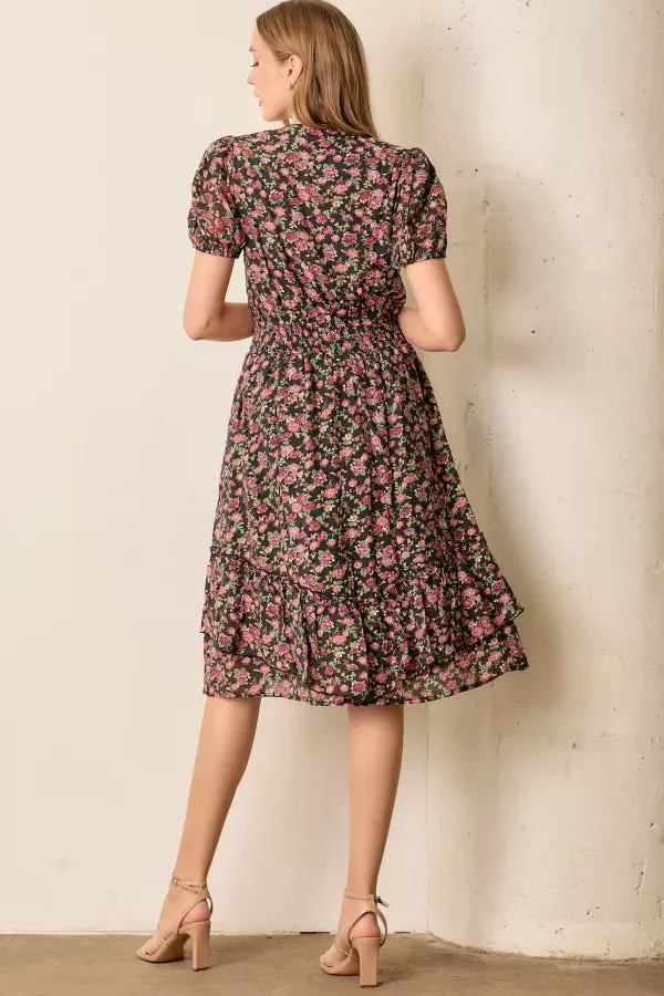 The Courtney Floral Print Midi Dress Black Multi