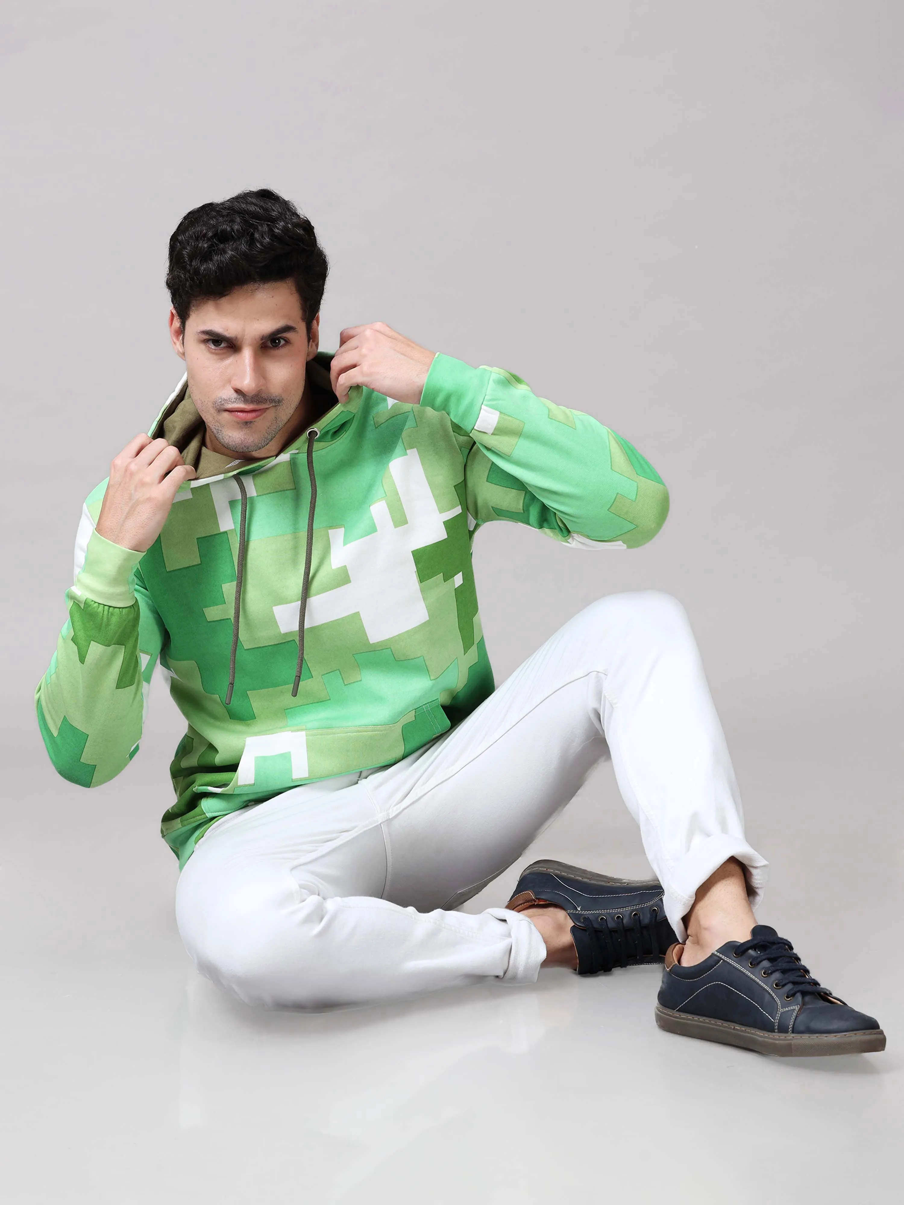The Greenage Printed Green Hoodie