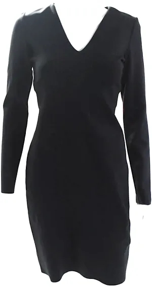 The Row NY. NEW W/TAGS. Black Elastic V-Neck Long Sleeve Bodycon Knee Length Dress
