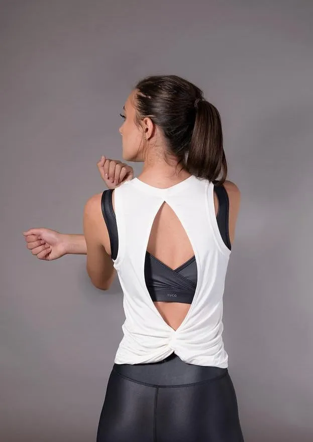 Twist back tank in creamy white