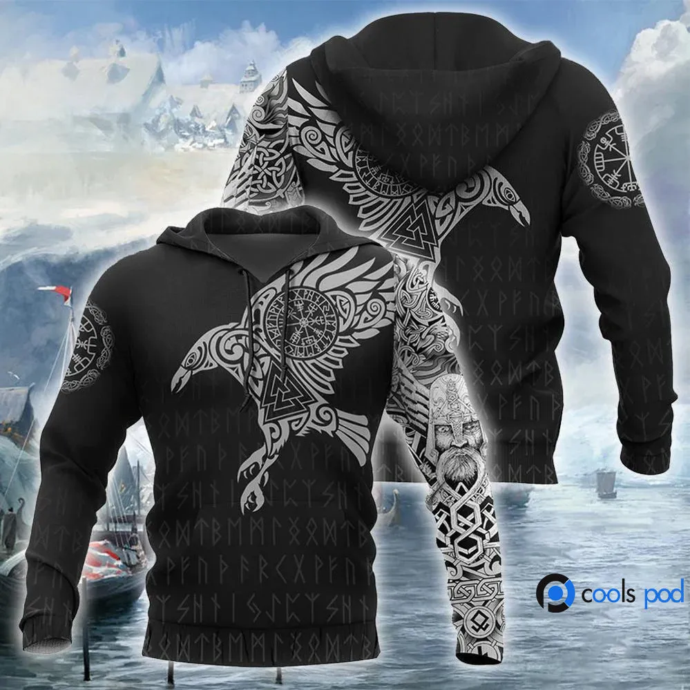 Vikings Hoodie The Raven Of Odin Tattoo Hoodie Viking Lover Gifts