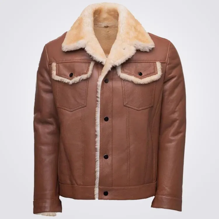 Western Shearling Trucker Coat For Men