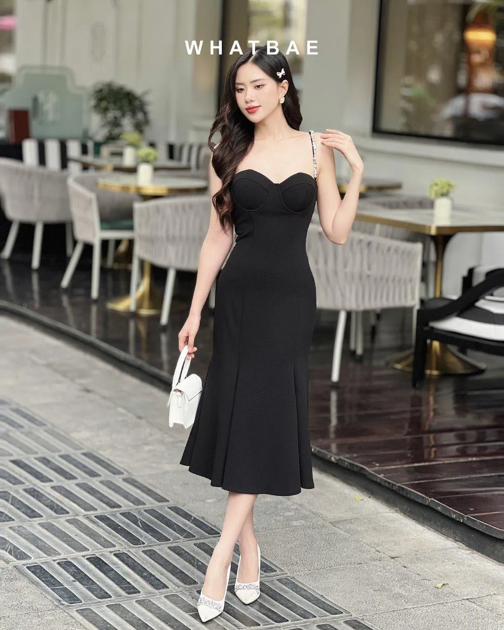 WhatBae Bust-Enhancing Bodycon Midi Dress with Rhinestone Straps