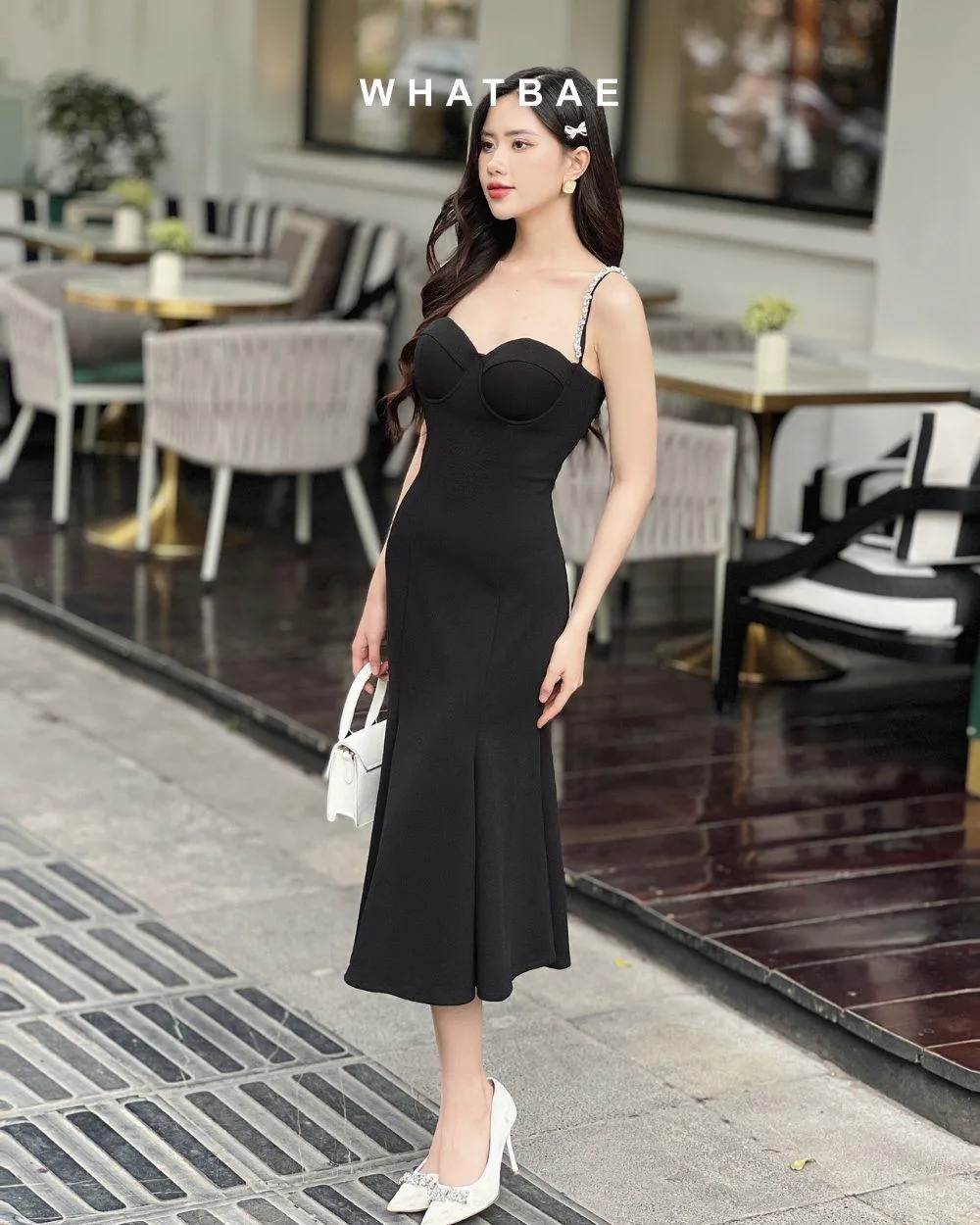 WhatBae Bust-Enhancing Bodycon Midi Dress with Rhinestone Straps