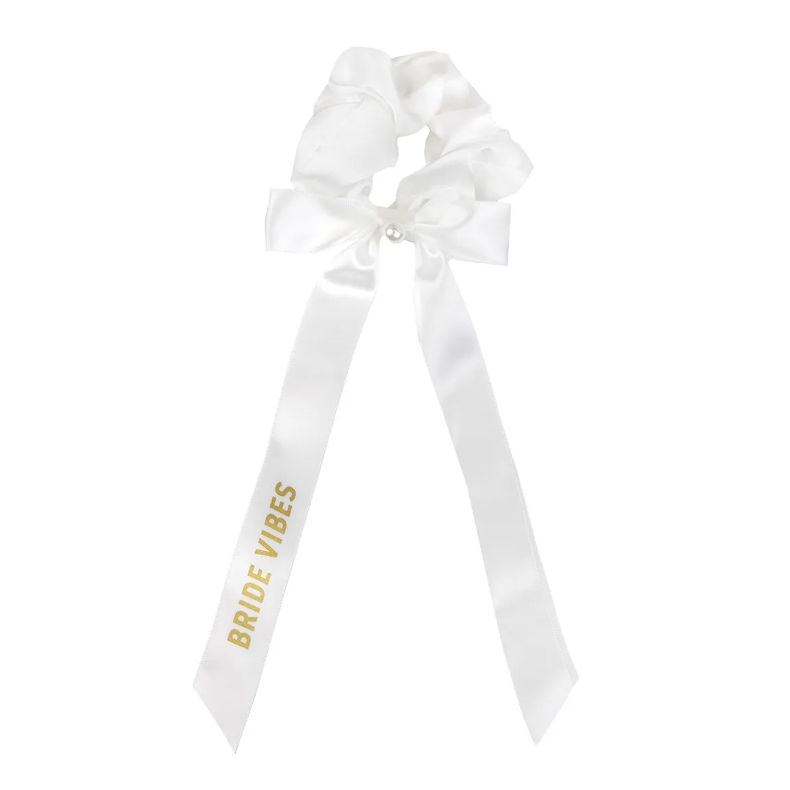 White Bride Hair Scrunchie with Pearl