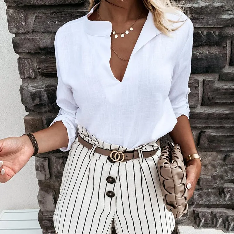 White V-Neck long sleeve top