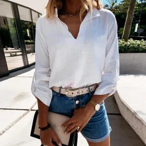 White V-Neck long sleeve top