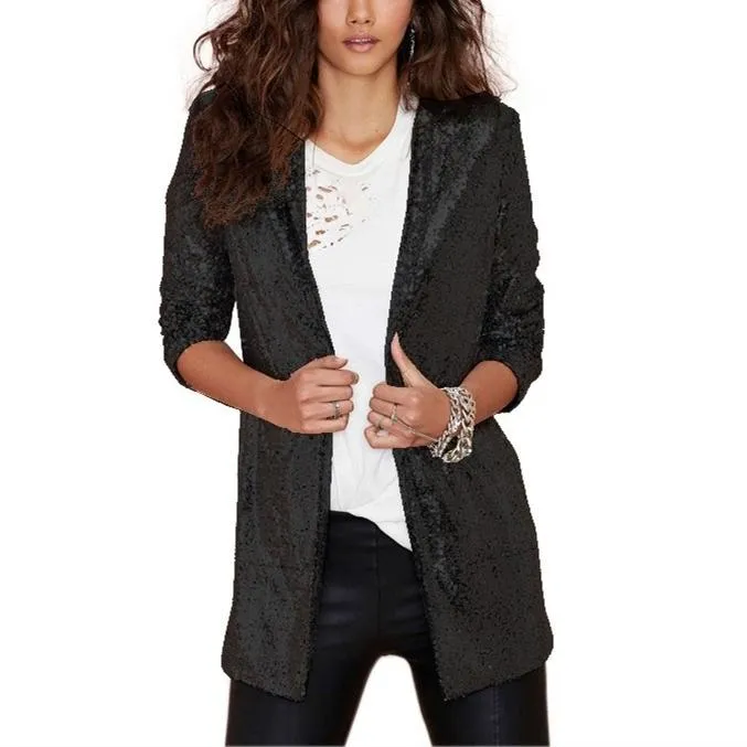 Women prom sequin fashion slim fit long sleeve top coats