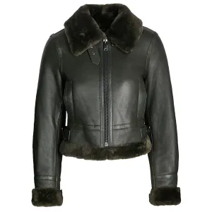 Women's Black Shearling Bomber Leather Jacket