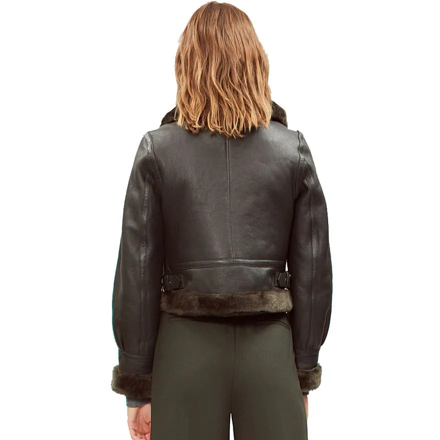 Women's Black Shearling Bomber Leather Jacket