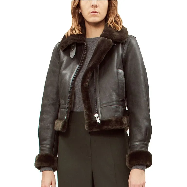 Women's Black Shearling Bomber Leather Jacket