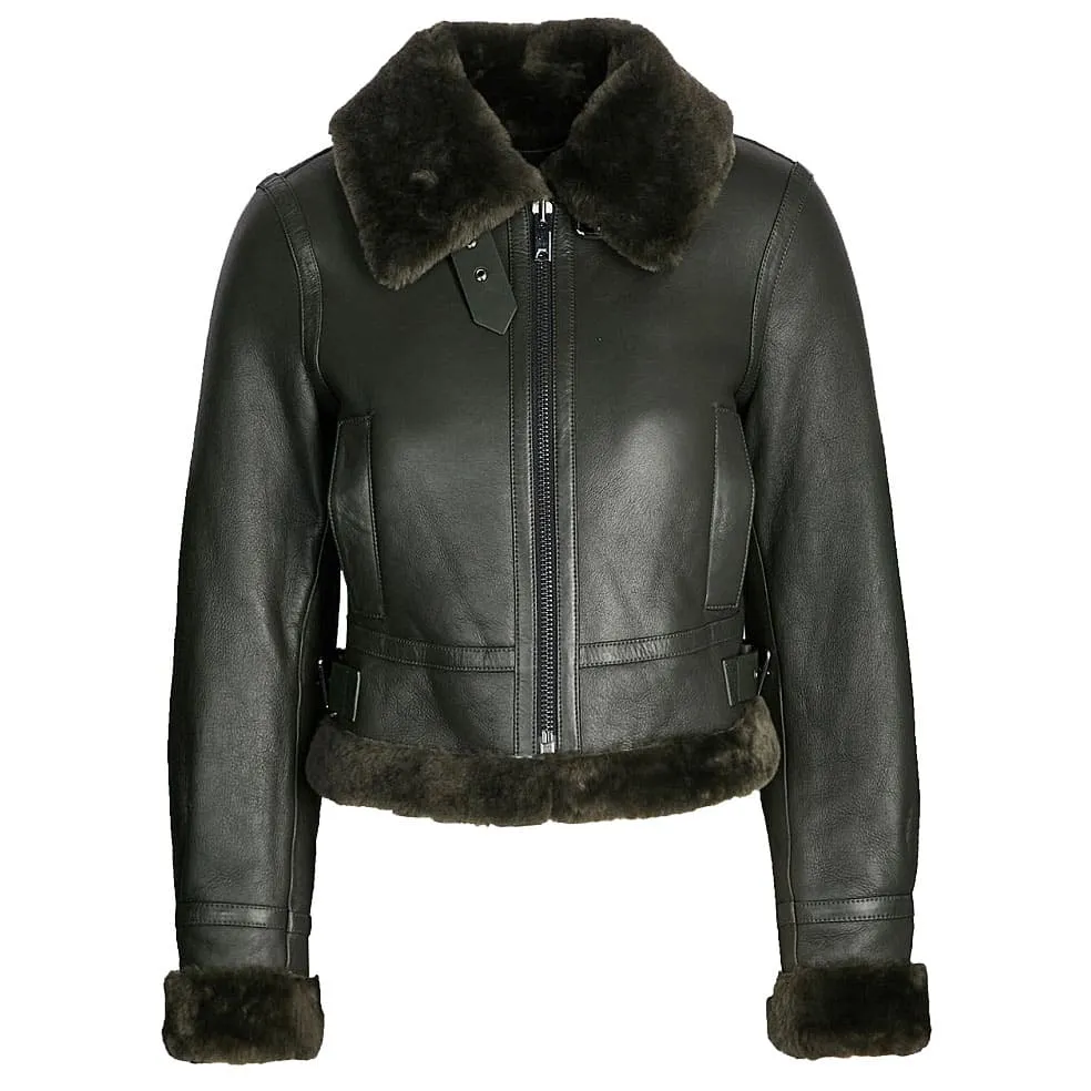 Women's Black Shearling Bomber Leather Jacket