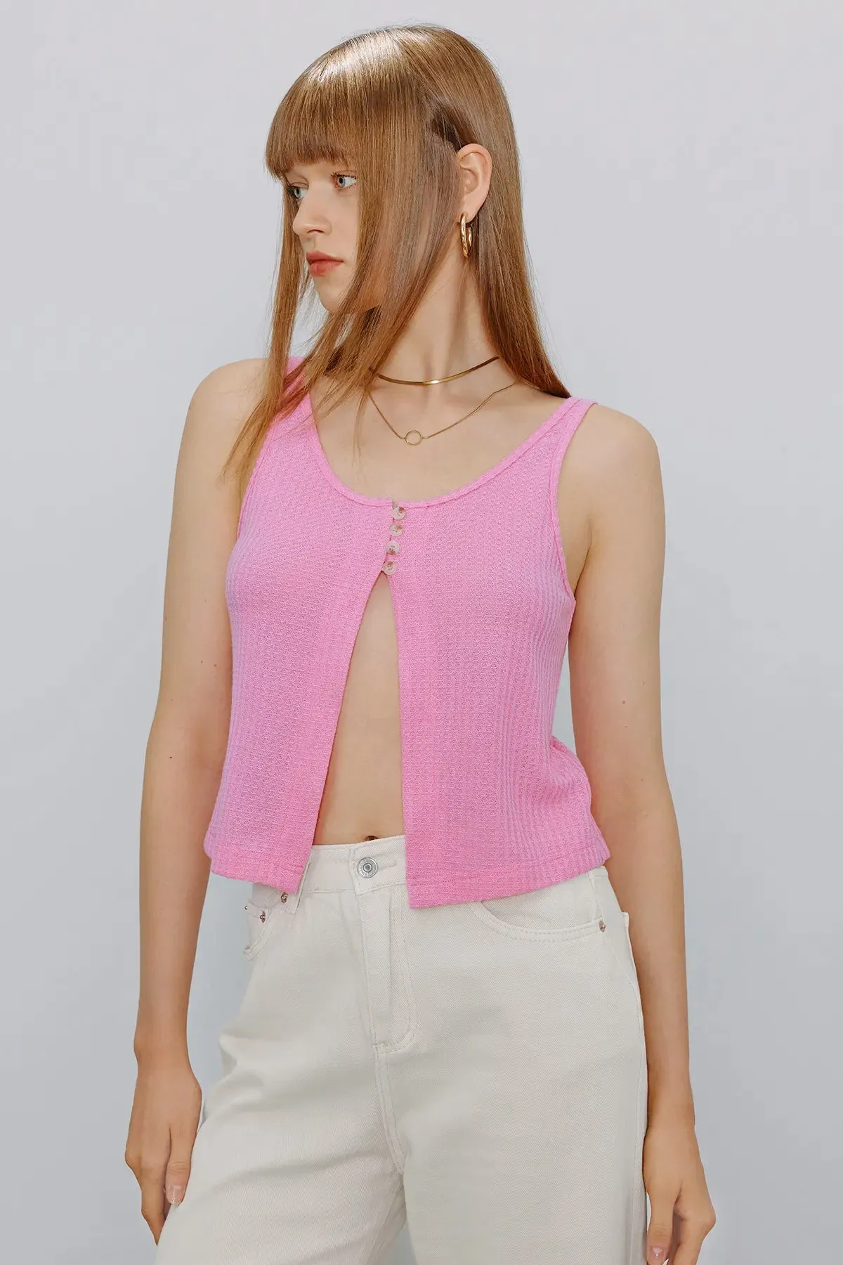 Women's Button Front U Neck Tank Top