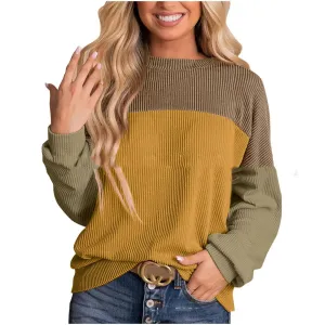 Women's Colour Blocking Round Neck Long Sleeved Sweater