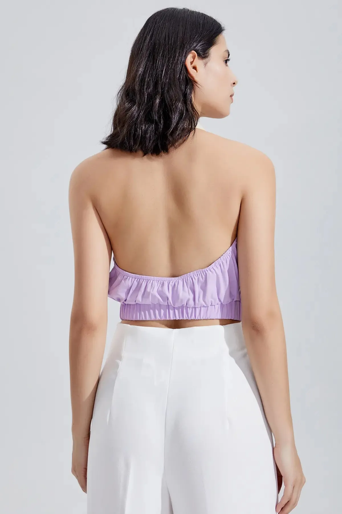 Women's Shirred Criss Cross Halter Crop Top