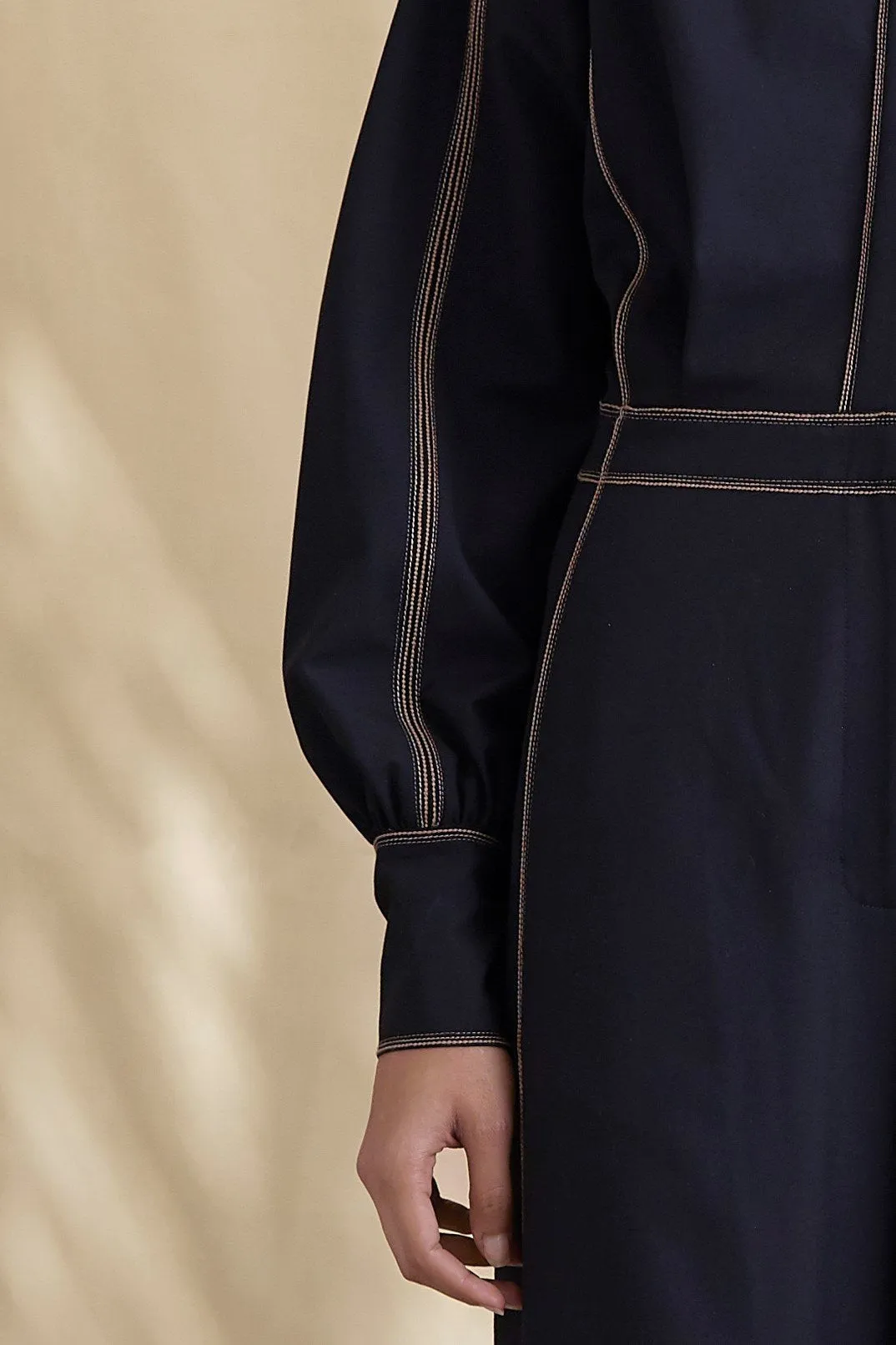 Wool Tailored Jumpsuit with Contrast Top-Stitch Detail